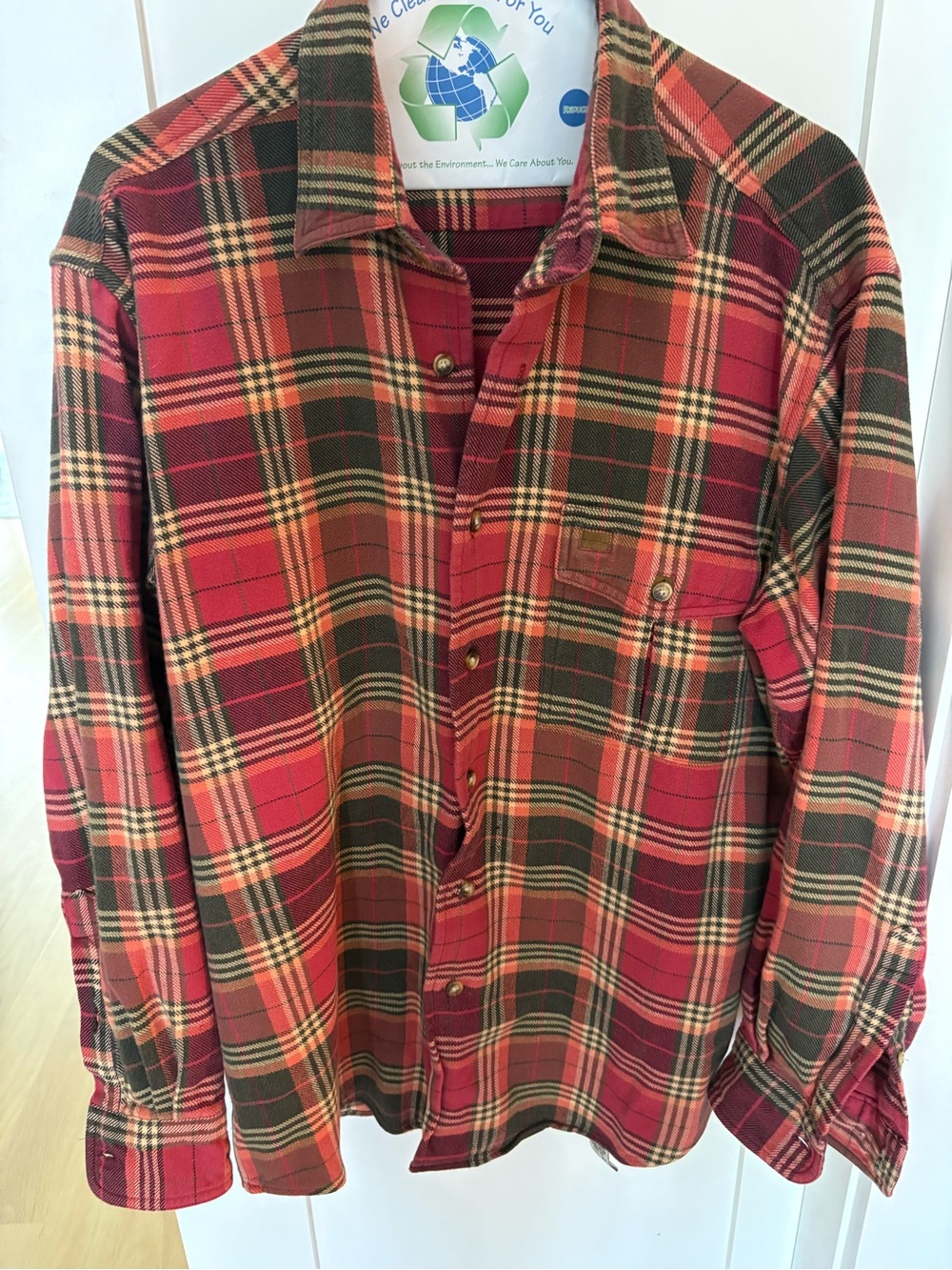 Orvis orange green Plaid Long-Sleeve Button-Down Shirt medium